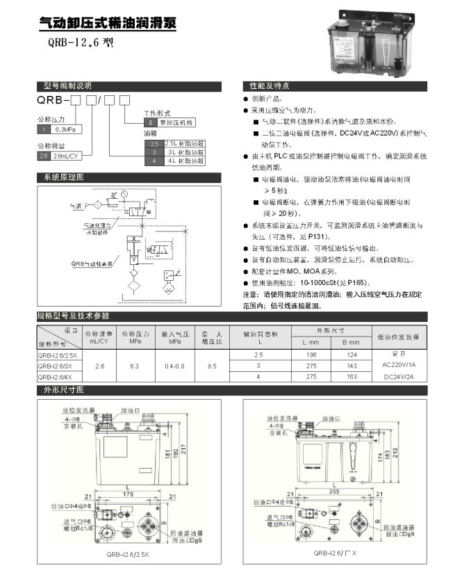 气动卸压式稀油润滑泵QRB-12.6